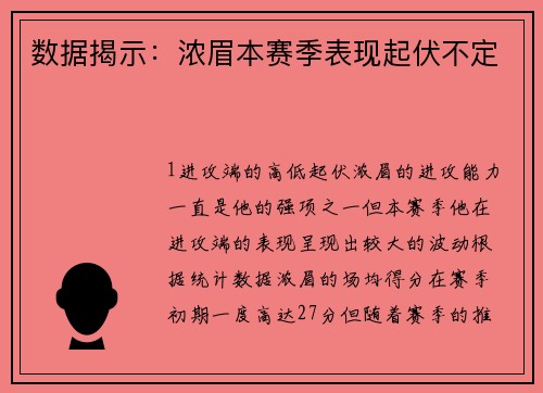 数据揭示：浓眉本赛季表现起伏不定